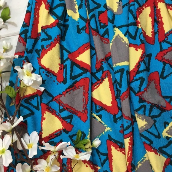 LuLaRoe Amelia Dress Geometric Print Bright Blue Yellow Red Gray NWT XXS 80s - Picture 2 of 2